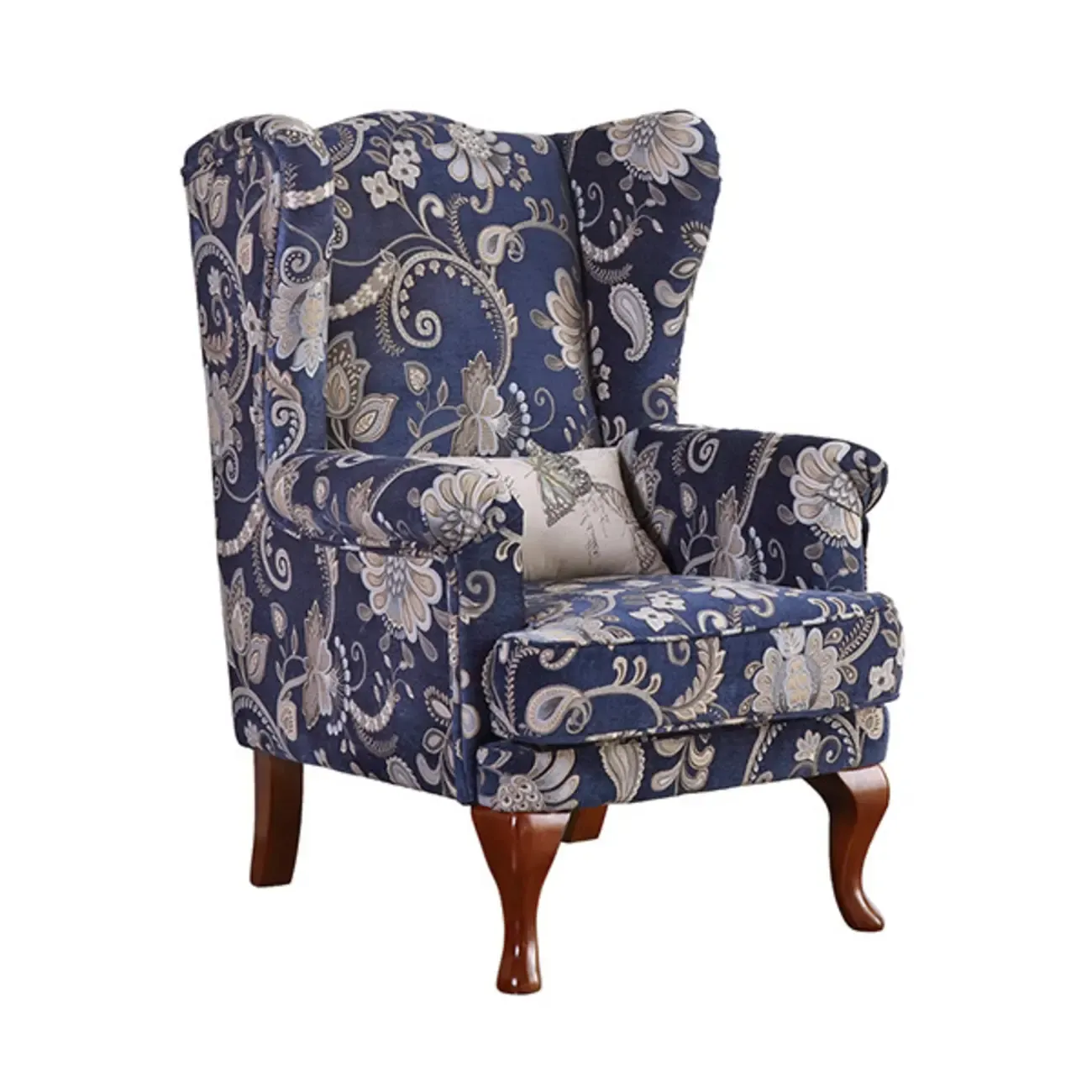 Traditional Fabric Wingback Chair with Ottoman for Living Room Image - 10