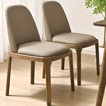 Wooden Modern Dining Chair Solid Back Armless with Upholstered Image - 1