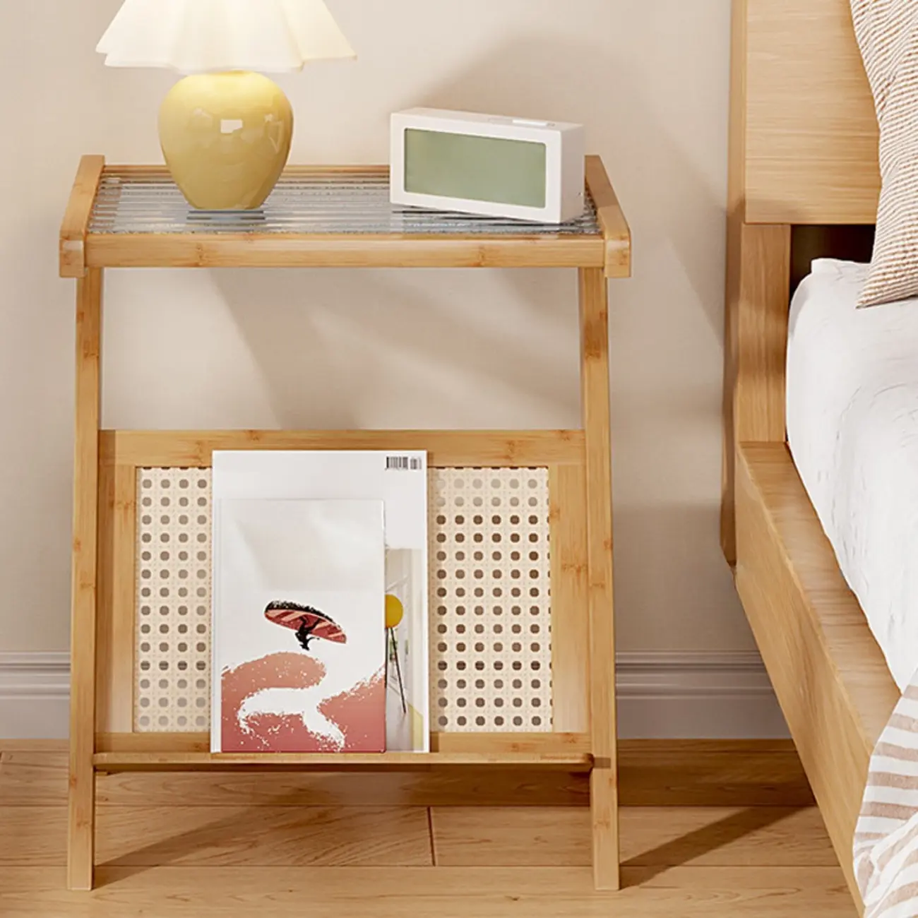 Glass Top Side Table with Magazine Rack for Living Room Image - 4 | homeyfad