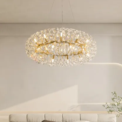 Luxury Crystal Round Chandelier with Geometric Design Image - 4