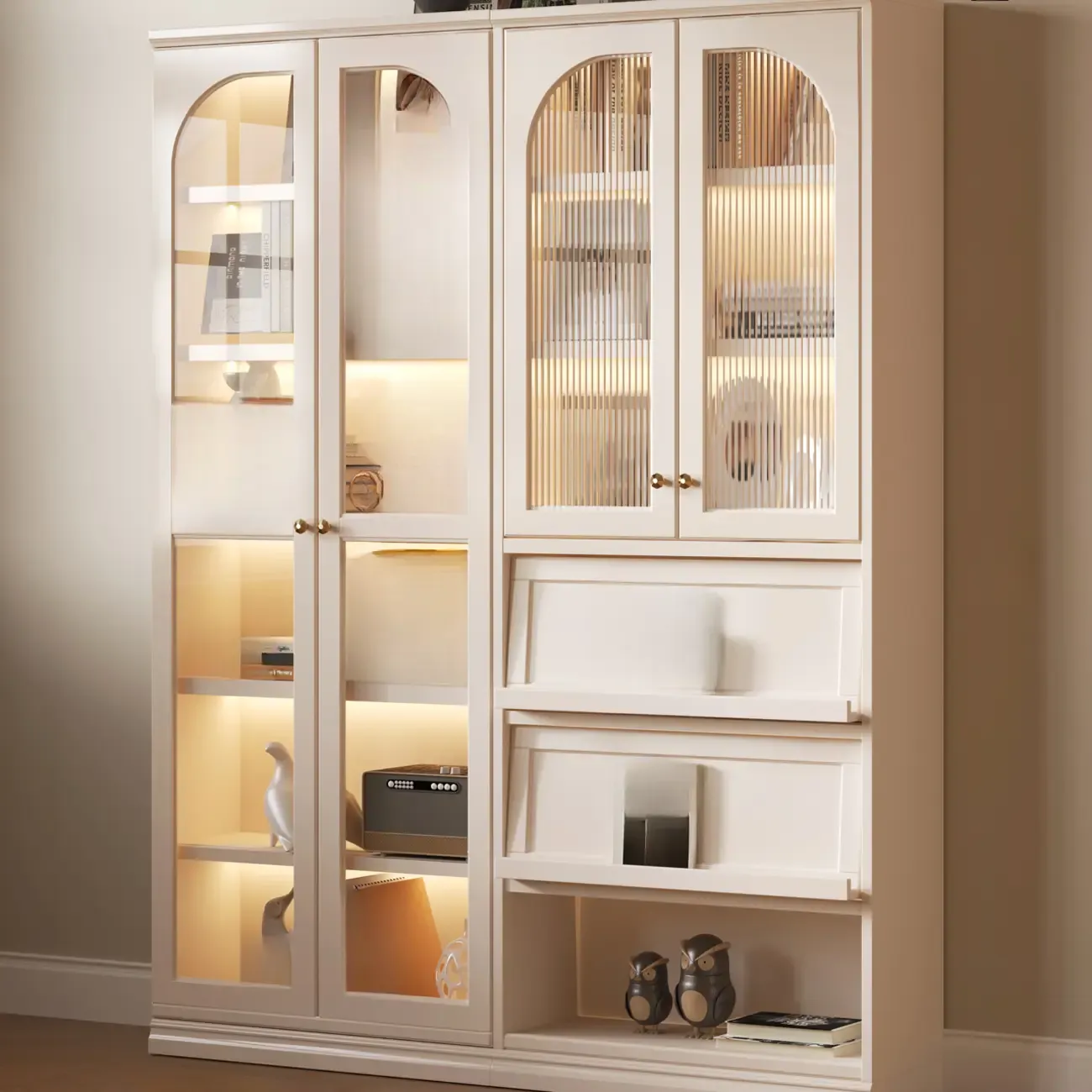 Wooden Display Cabinet with Glass Doors and Shelves Image - 4