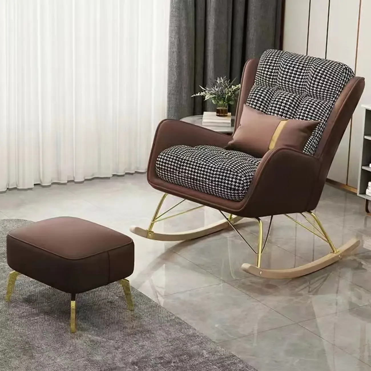 Modern Upholstered Rocking Chair with Optional Ottoman Image - 2