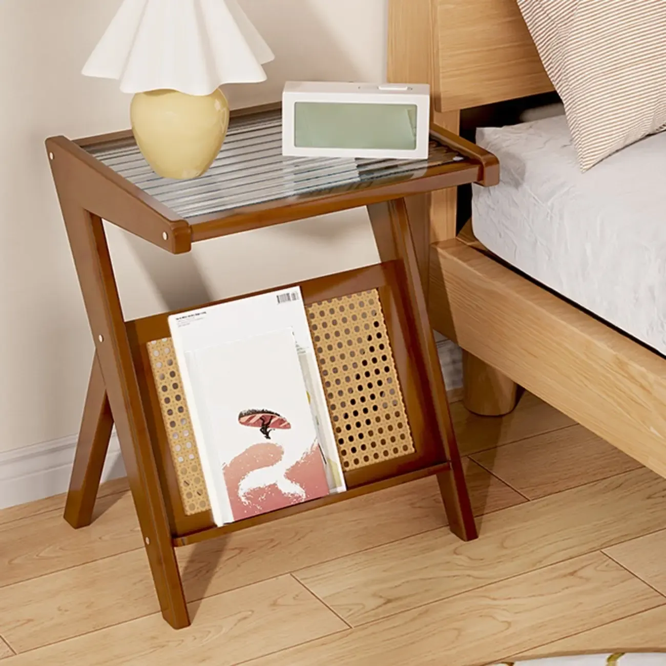 Glass Top Side Table with Magazine Rack for Living Room Image - 5