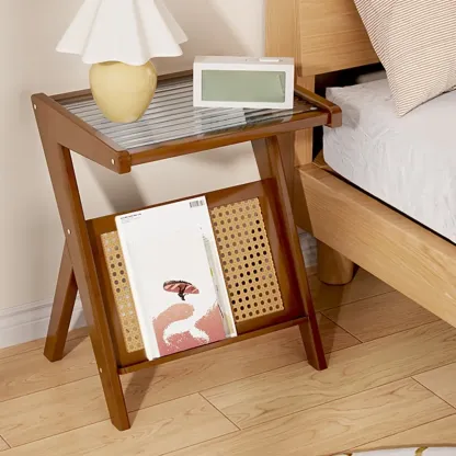 Glass Top Side Table with Magazine Rack for Living Room Image - 5
