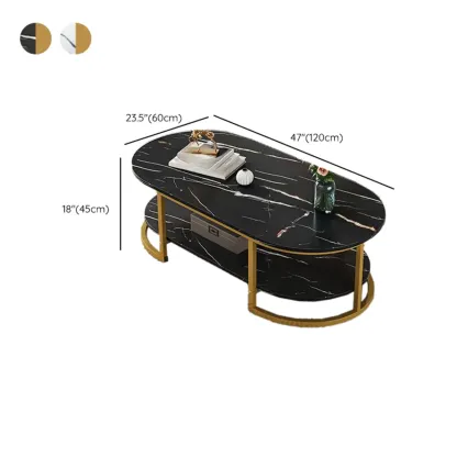 Modern Black Marble Coffee Table with A Shelf & Gold Frame Image - 20