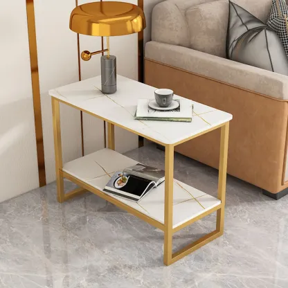 Glam Black Marble Side Table with Storage for Living Room Image - 12