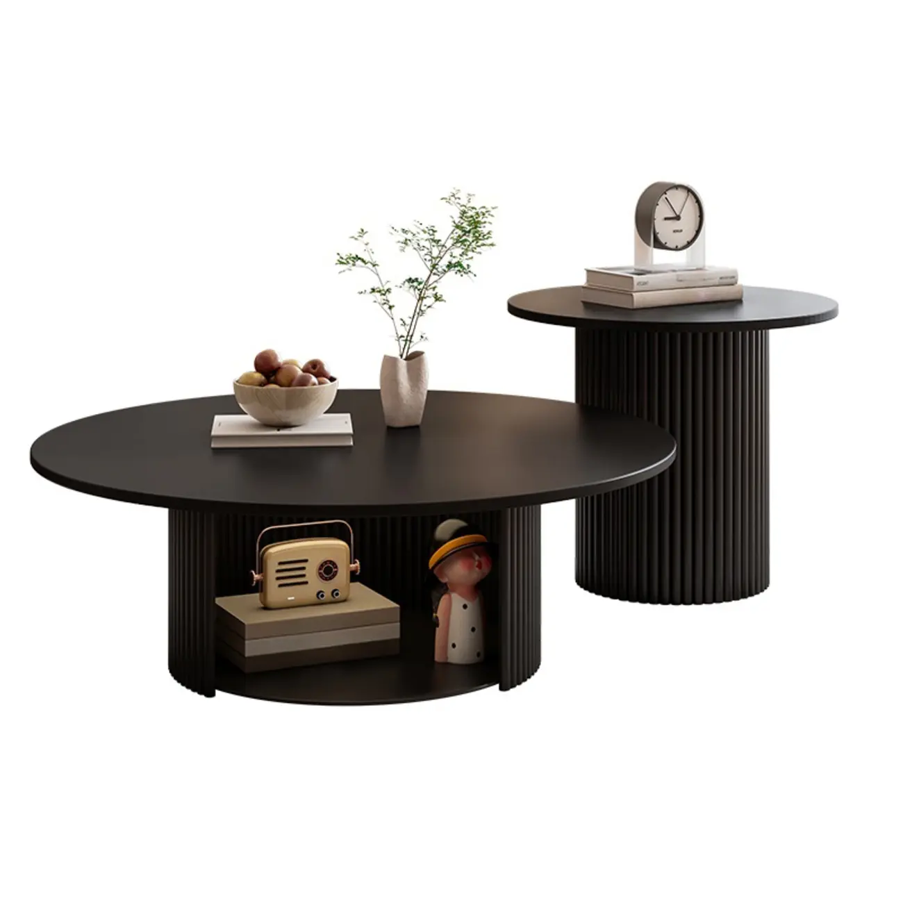 Modern Black Wooden Round Coffee Table Set for Indoor Use  Image - 4 | homeyfad
