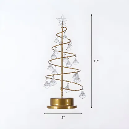 Luxury Crystal Drop LED Christmas Tree Night Light with Gold Frame Image - 5