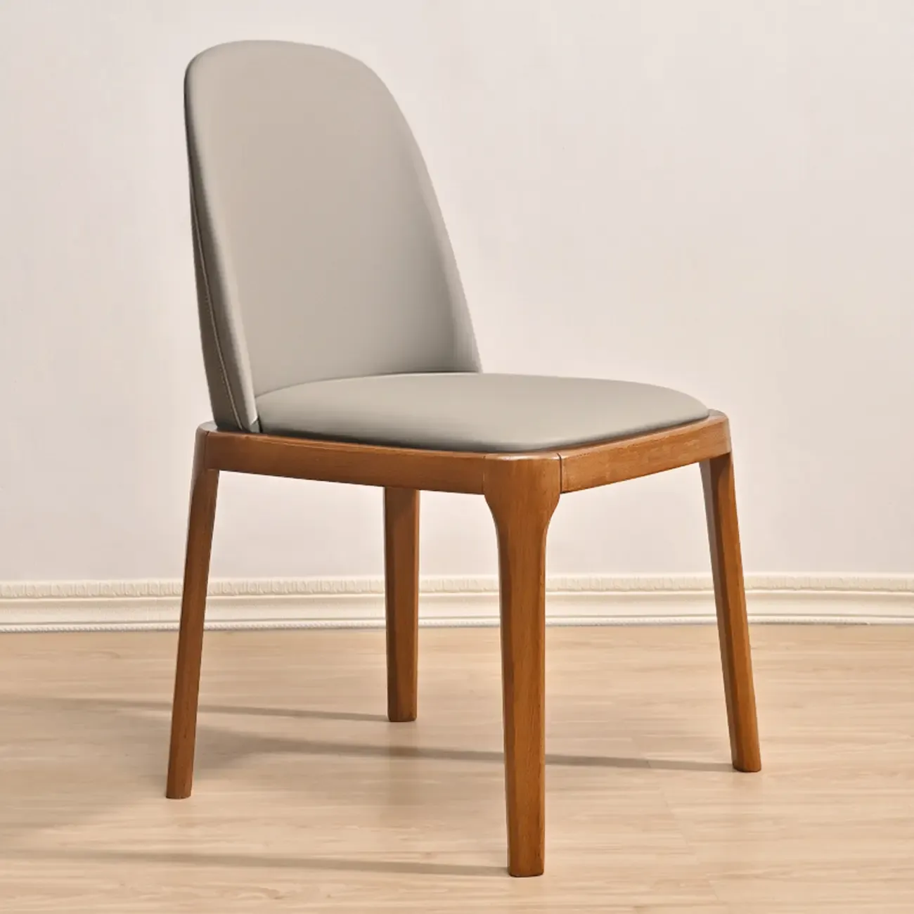 Wooden Modern Dining Chair Solid Back Armless with Upholstered Image - 3