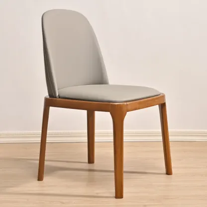 Wooden Modern Dining Chair Solid Back Armless with Upholstered Image - 3