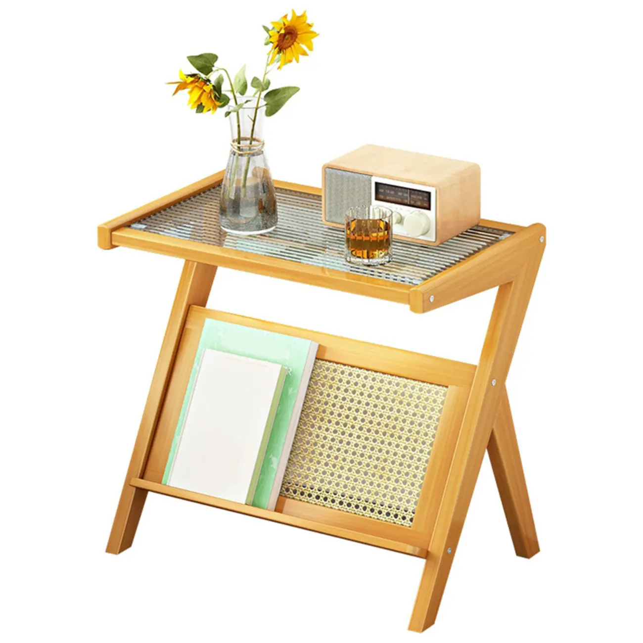 Glass Top Side Table with Magazine Rack for Living Room Image - 6 | homeyfad