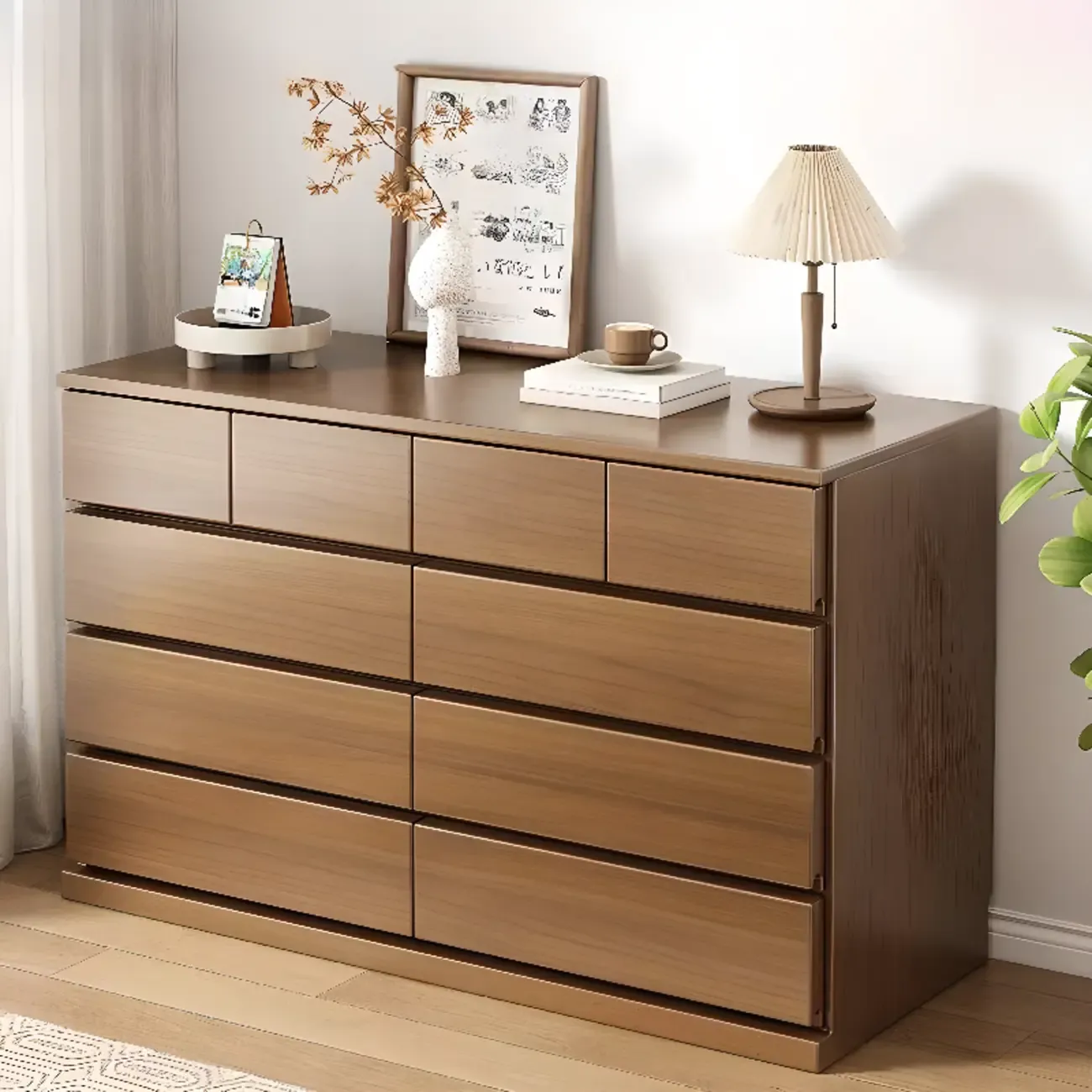 Modern Wood Dresser Light Walnut with 6-Drawers Storage Image - 24