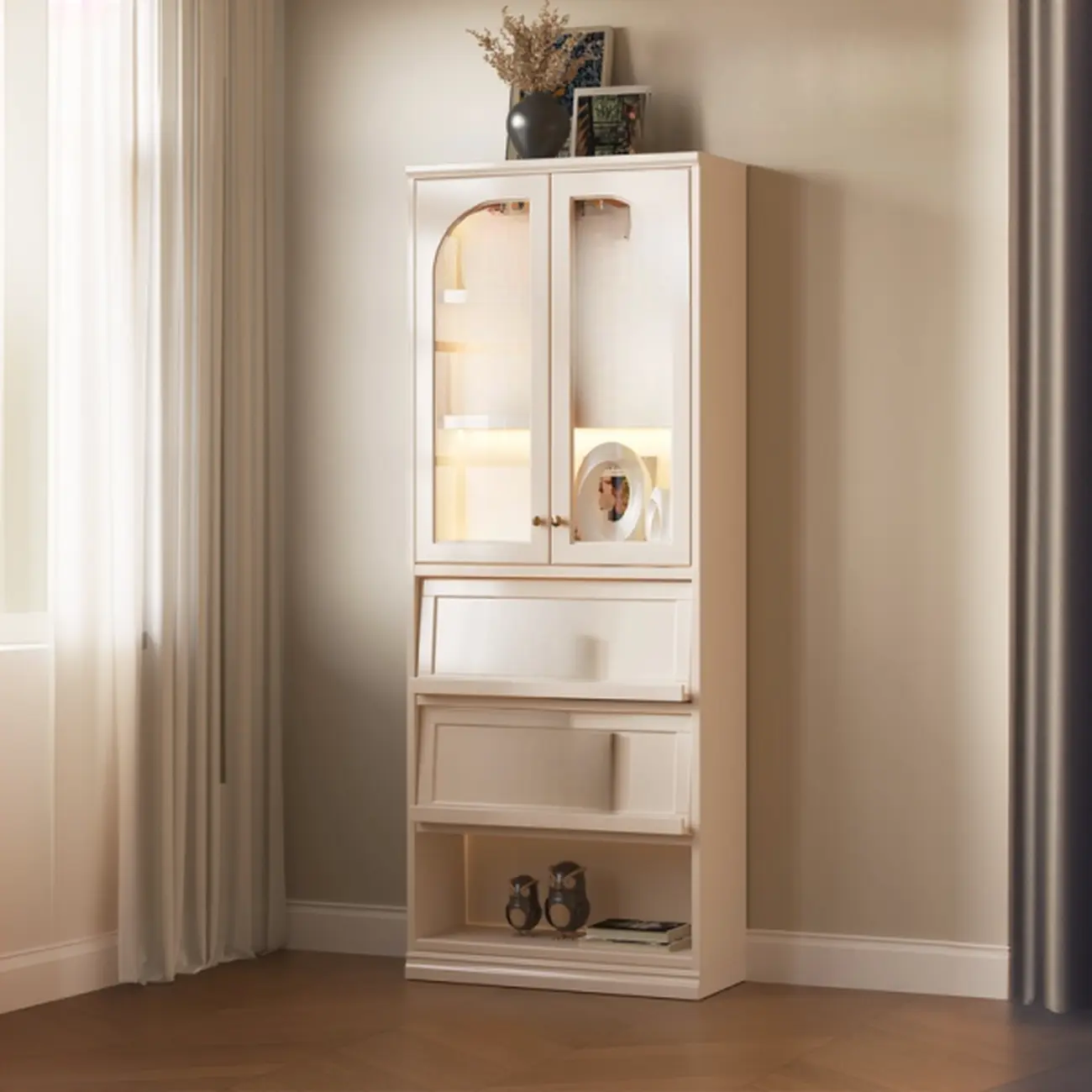 Wooden Display Cabinet with Glass Doors and Shelves Image - 6 | homeyfad