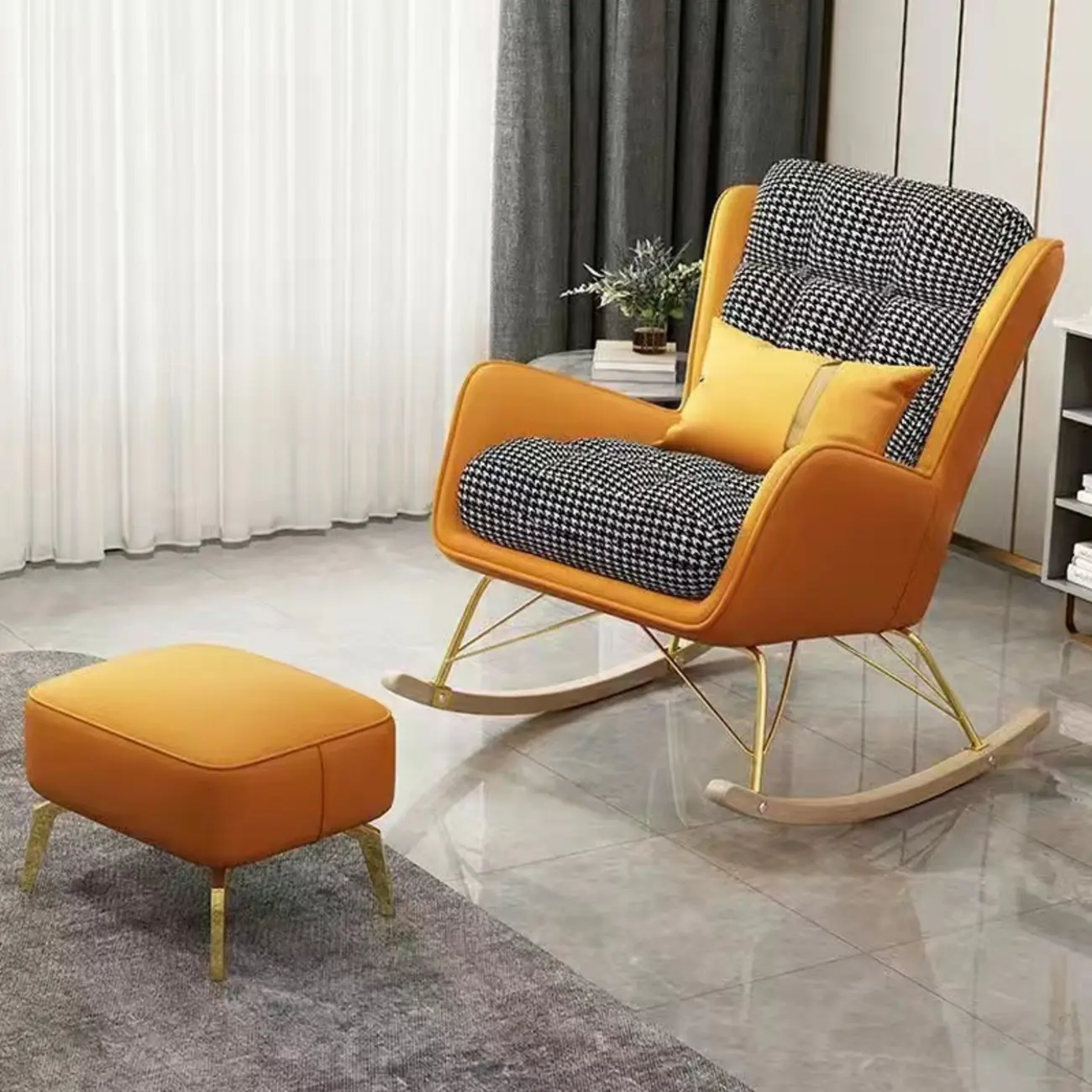Modern Upholstered Rocking Chair with Optional Ottoman Image - 4 | homeyfad