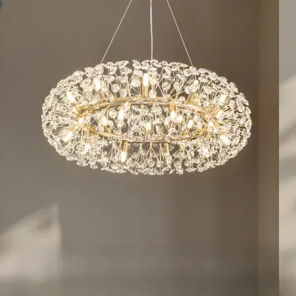 Luxury Crystal Round Chandelier with Geometric Design Image - 7