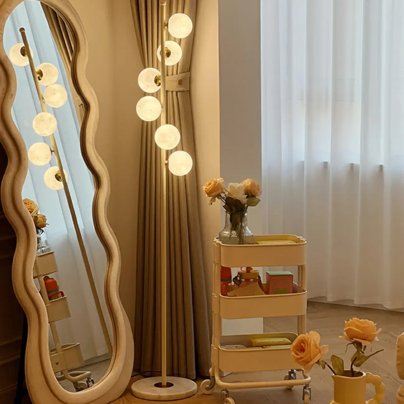 Minimalist Adjustable Globe Glass Shade 6 light Standing Floor Lamp Image - 5