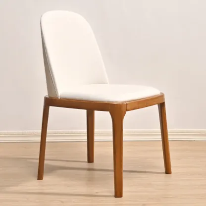 Wooden Modern Dining Chair Solid Back Armless with Upholstered Image - 5