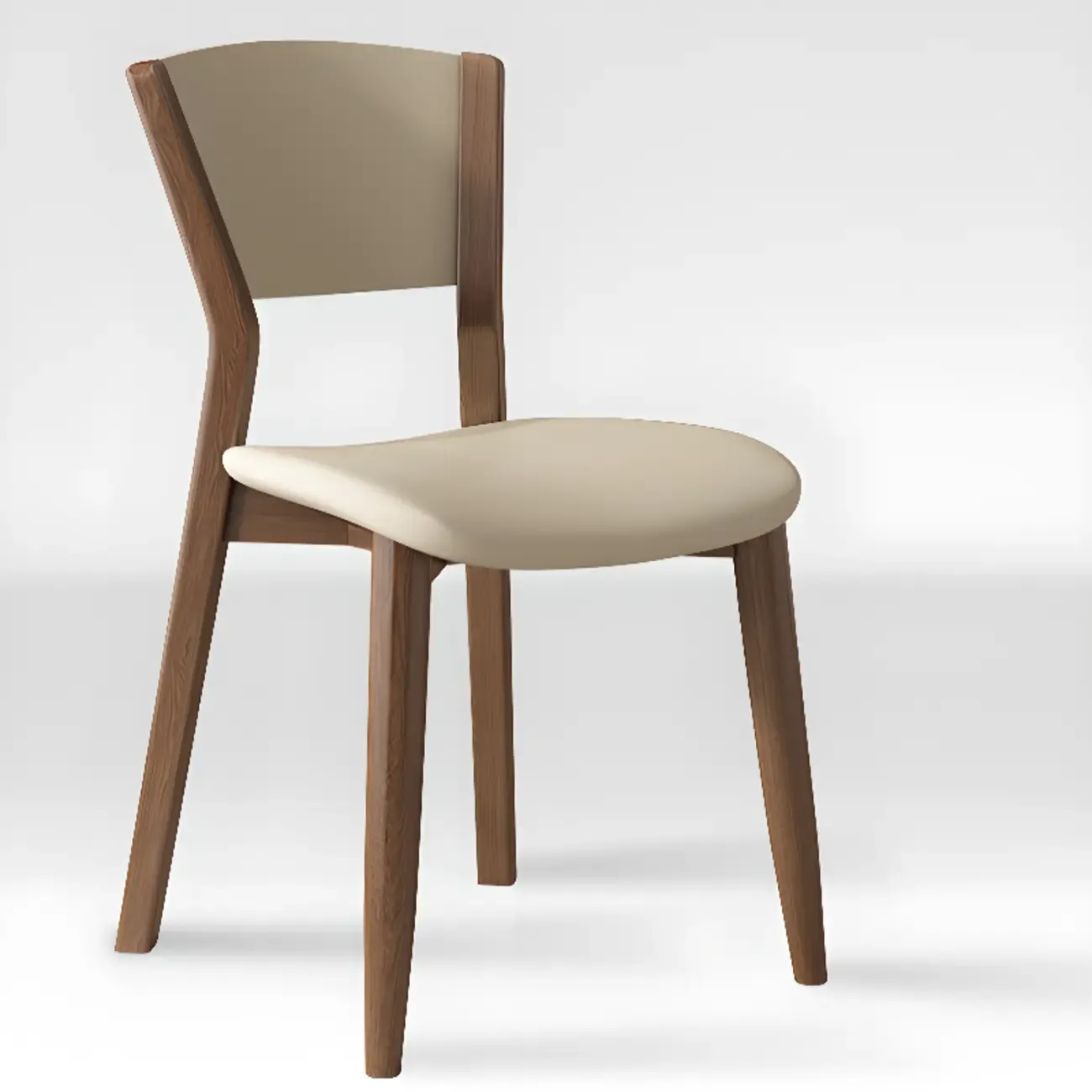 Simple Wooden Open Back Faux Leather Upholstered Dining Chair Image - 1
