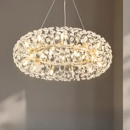 Luxury Crystal Round Chandelier with Geometric Design Image - 8