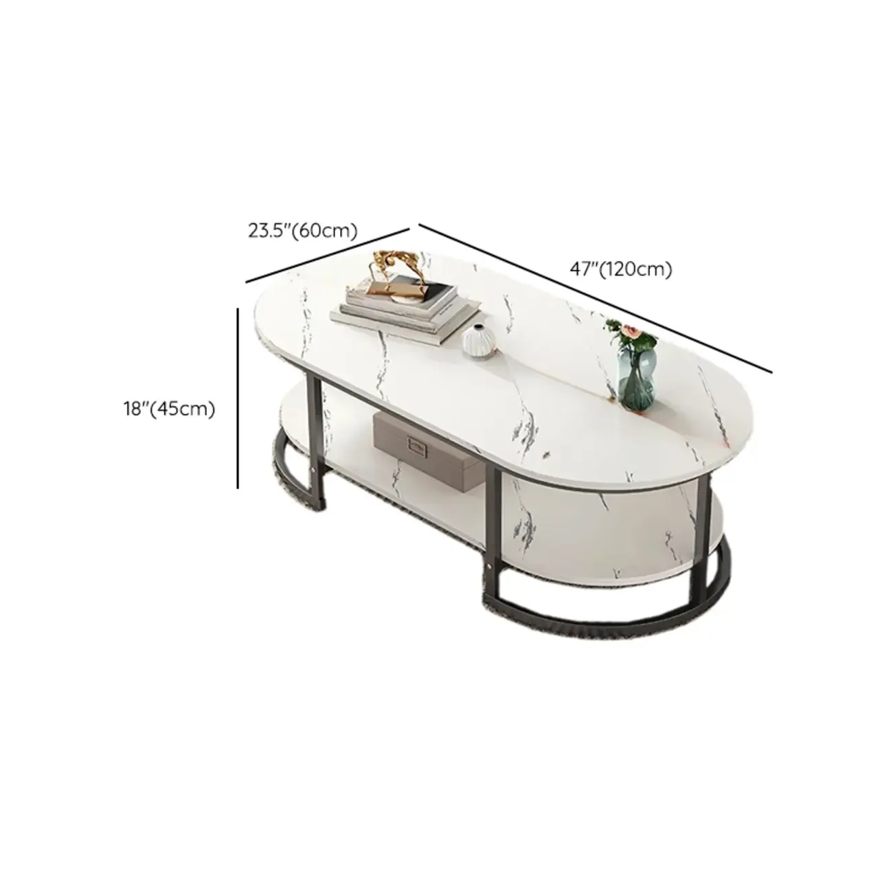 Modern Black Marble Coffee Table with A Shelf & Gold Frame Image - 24