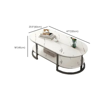 Modern Black Marble Coffee Table with A Shelf & Gold Frame Image - 24