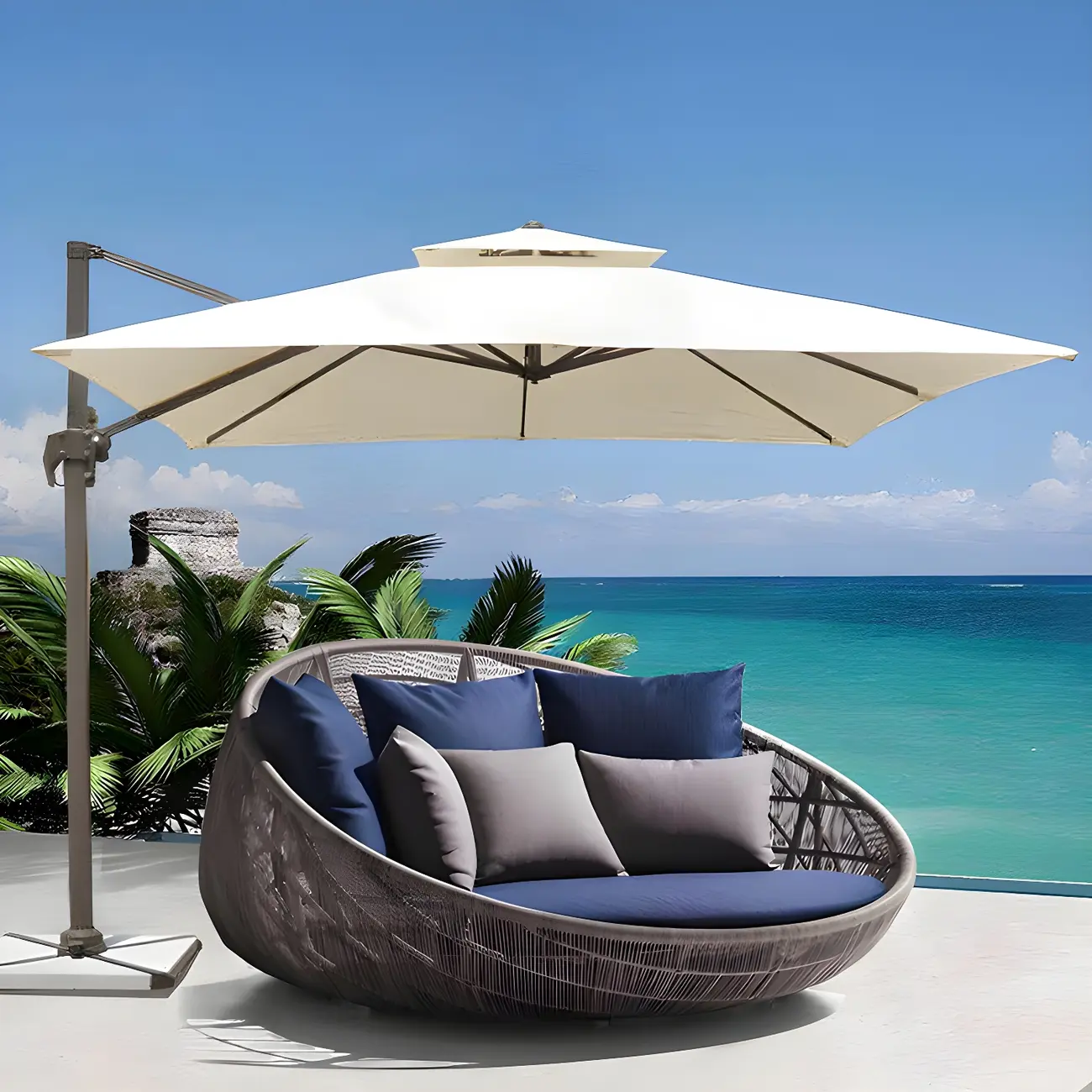 Brown Modern Vine Weaving Daybed Outdoor with Mattress  Image - 1 | homeyfad