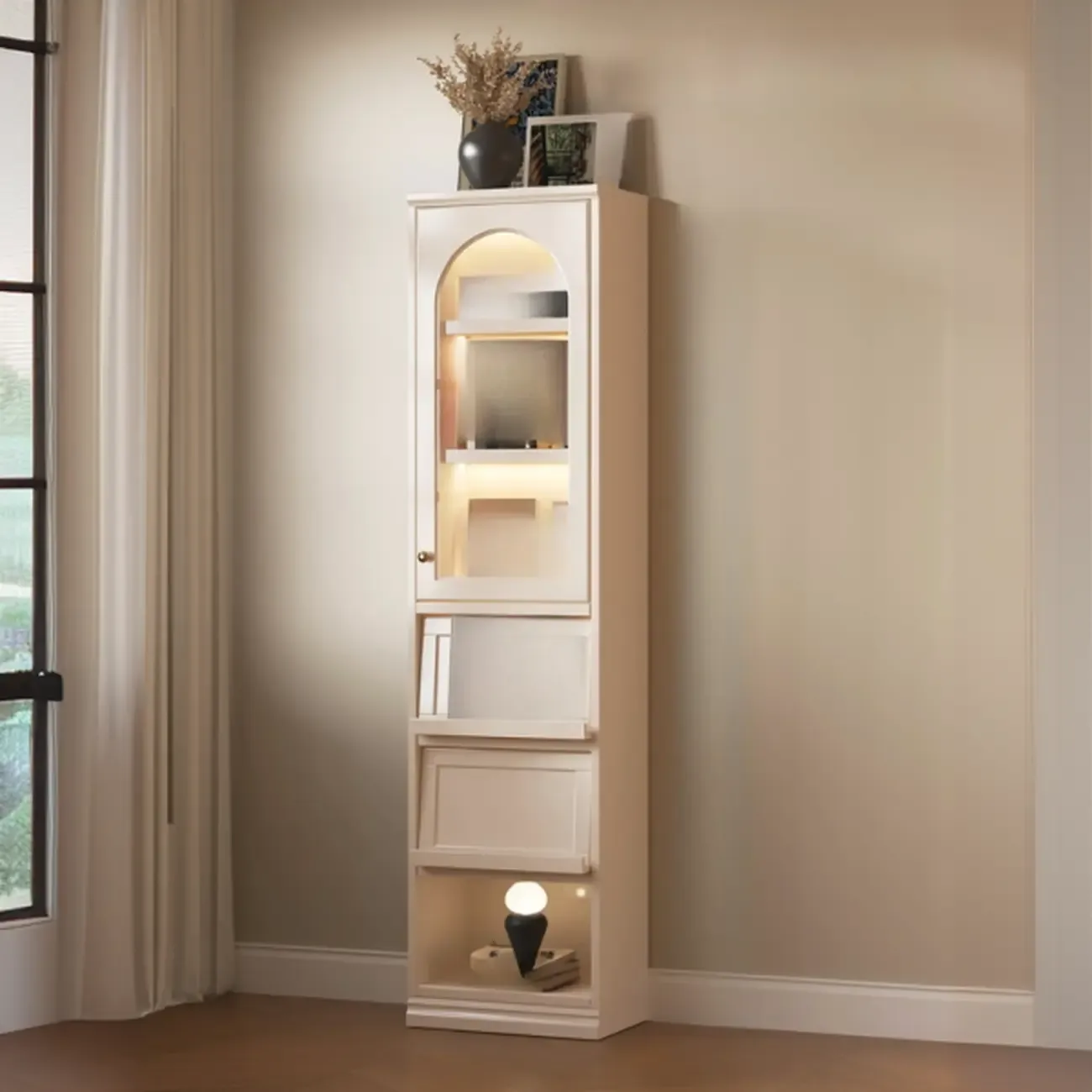 White Wood Multi-Shelf Open Storage Display Cabinet - HomeyFad
