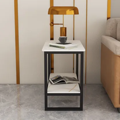 Glam Black Marble Side Table with Storage for Living Room Image - 15