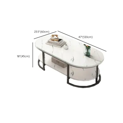 Modern Black Marble Coffee Table with A Shelf & Gold Frame Image - 25