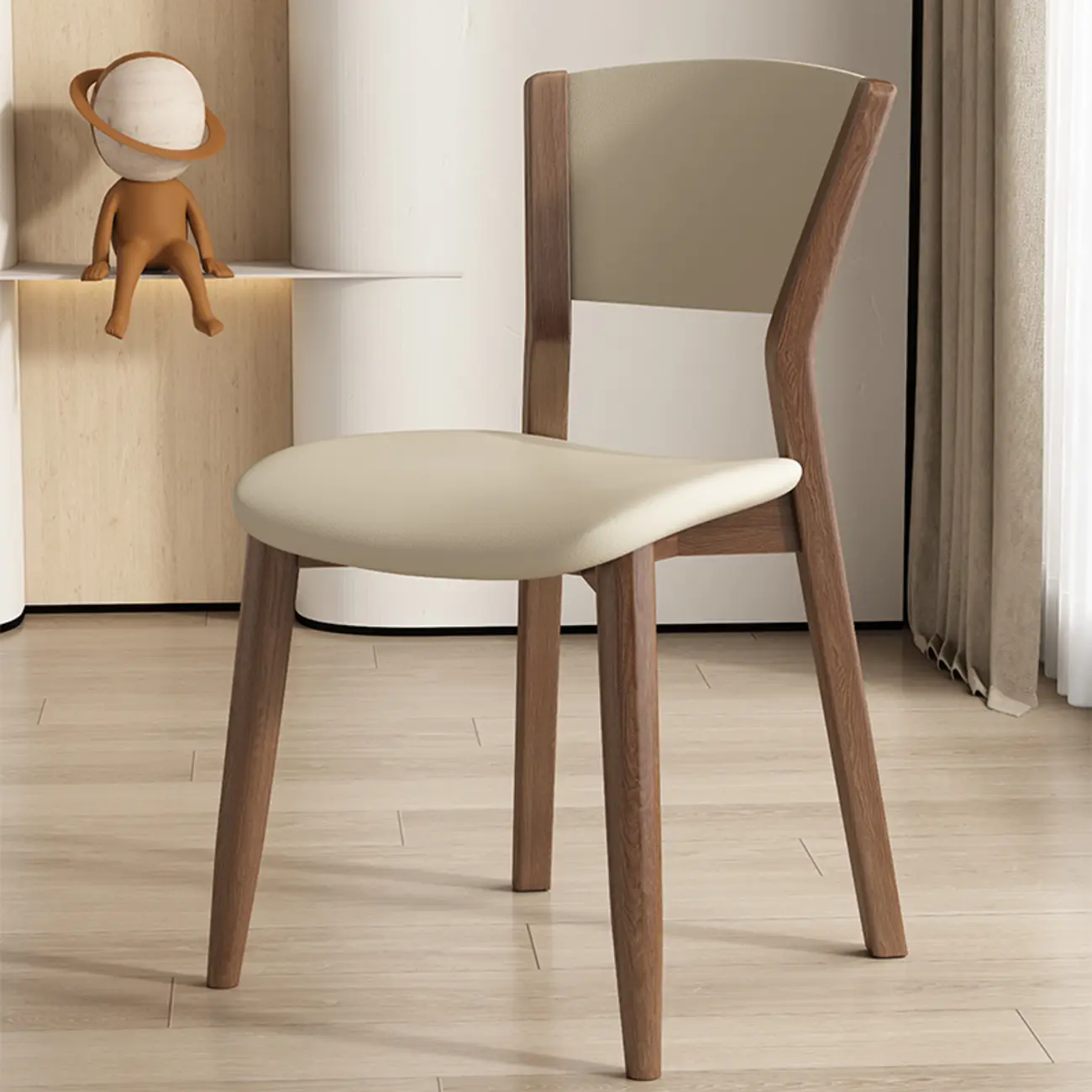 Simple Wooden Open Back Faux Leather Upholstered Dining Chair Image - 2 | homeyfad