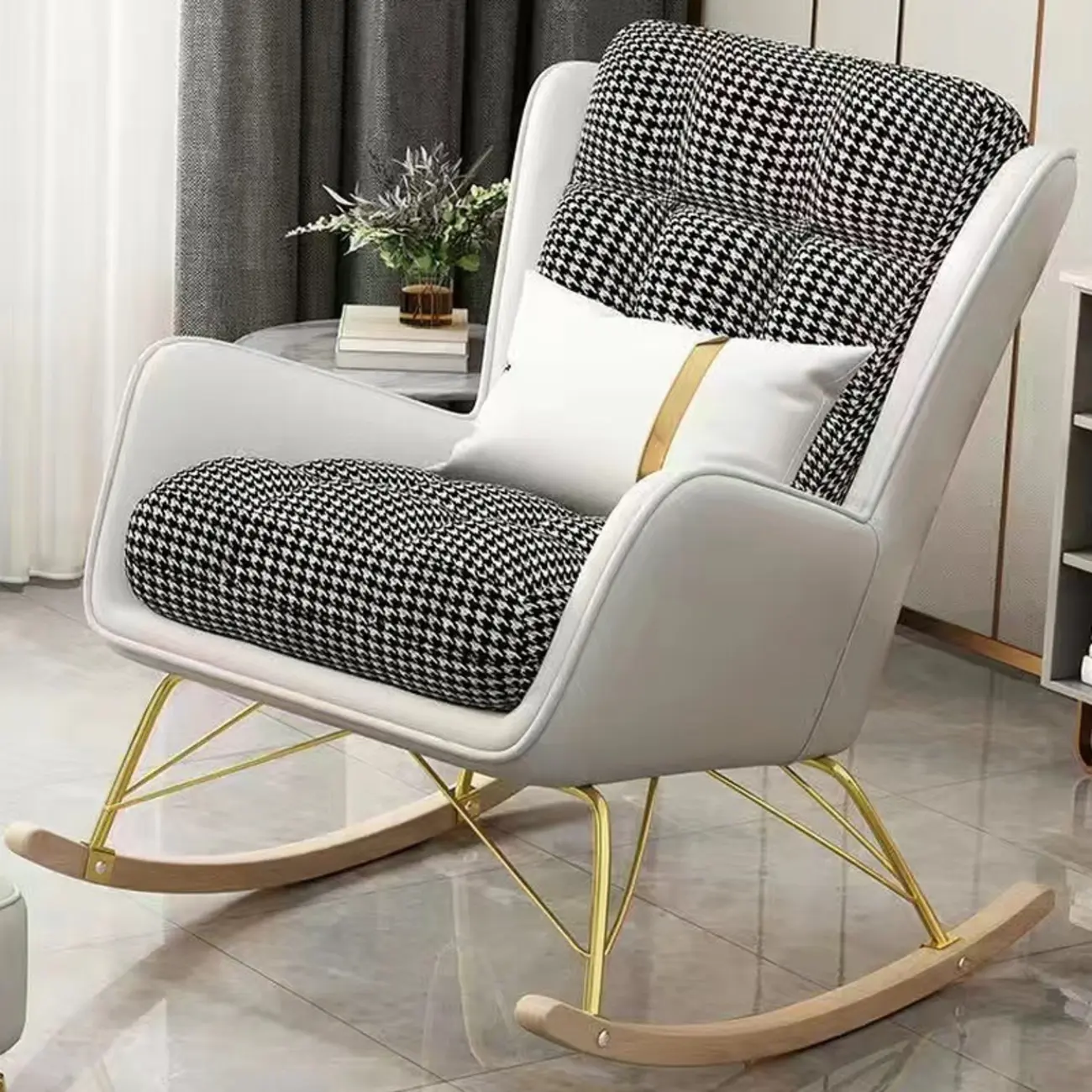Modern Upholstered Rocking Chair with Optional Ottoman Image - 6 | homeyfad