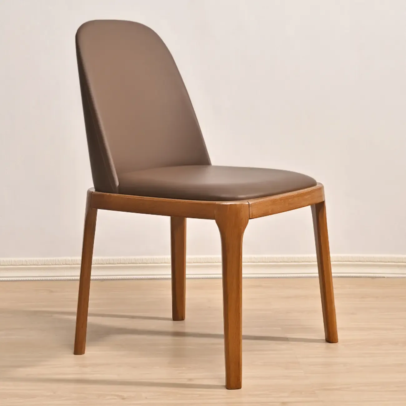 Wooden Modern Dining Chair Solid Back Armless with Upholstered Image - 7