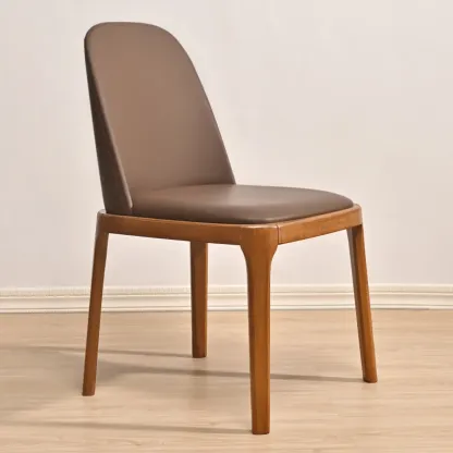 Wooden Modern Dining Chair Solid Back Armless with Upholstered Image - 7