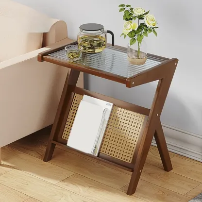 Glass Top Side Table with Magazine Rack for Living Room Image - 10