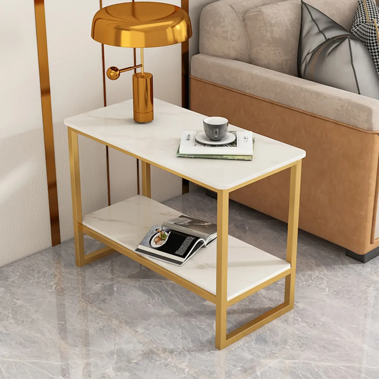 Glam Black Marble Side Table with Storage for Living Room Image - 16