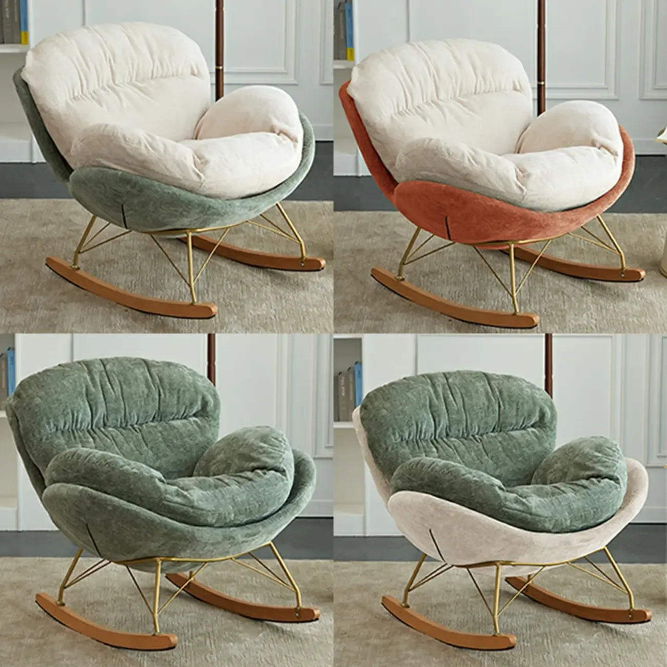 Modern Velvet Ergonomic Upholstered Rocking Chair for Nursery Image - 6