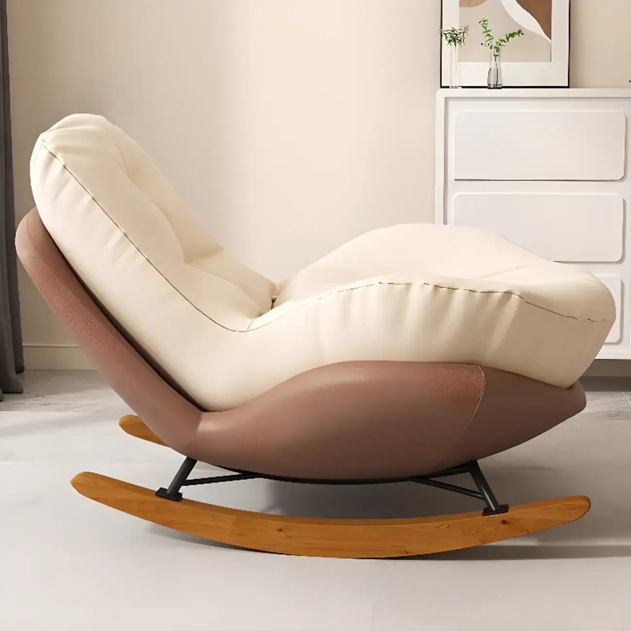 Scandinavian Upholstered Rocking Chair with Optional Ottoman Image - 3