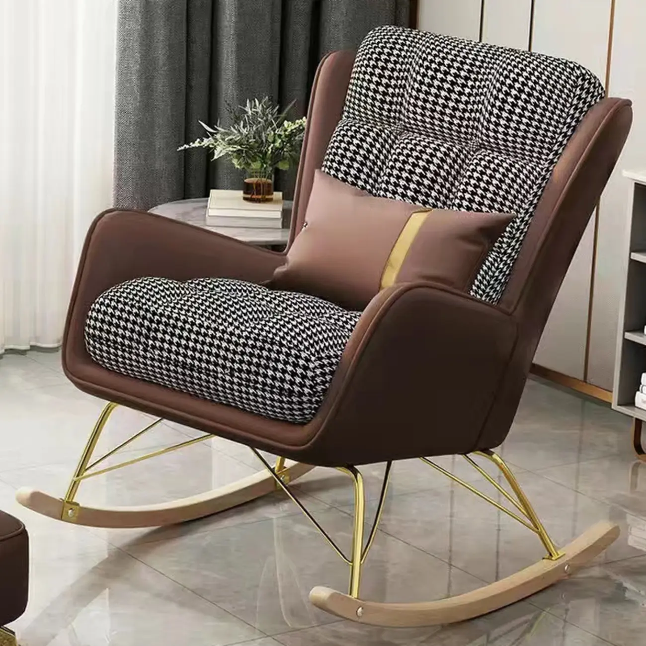 Modern Upholstered Rocking Chair with Optional Ottoman Image - 7 | homeyfad