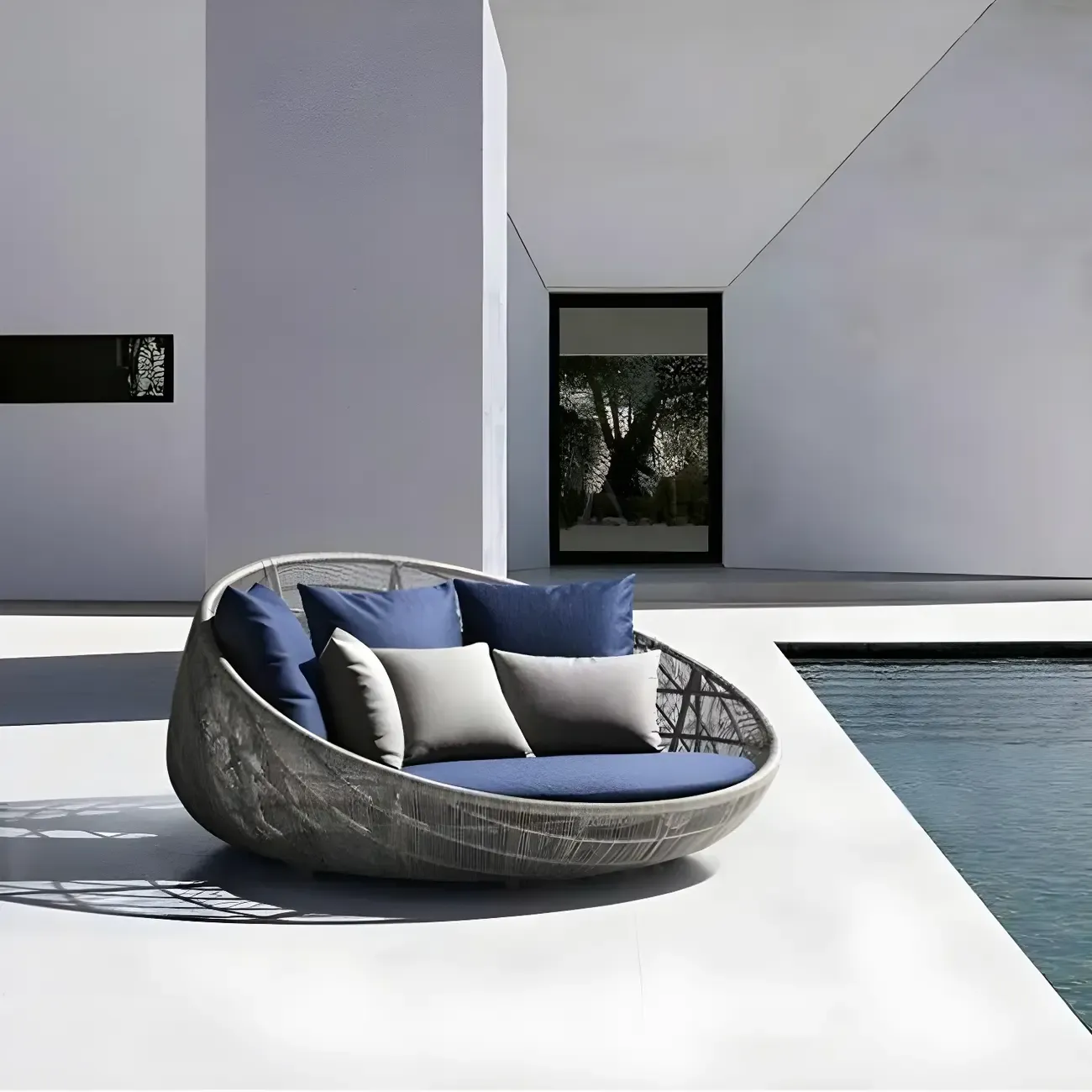 Brown Modern Vine Weaving Daybed Outdoor with Mattress Image - 3