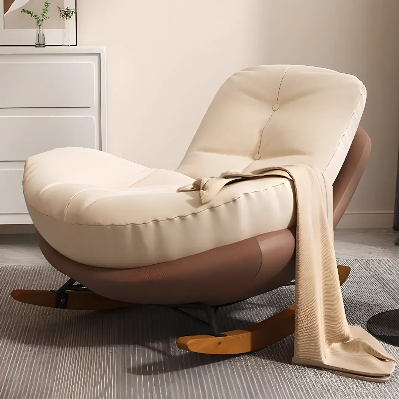 Scandinavian Upholstered Rocking Chair with Optional Ottoman Image - 4