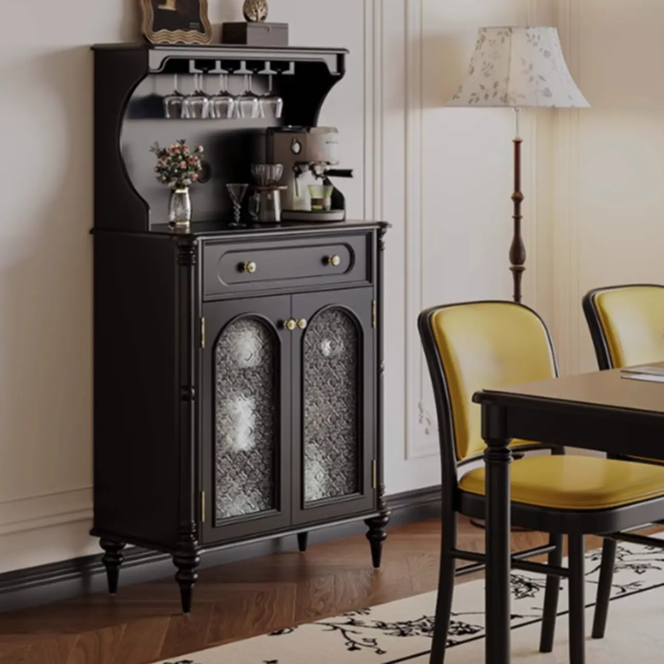 Wooden Display Cabinet with Stemware Shelf for Kitchen Image - 2 | homeyfad