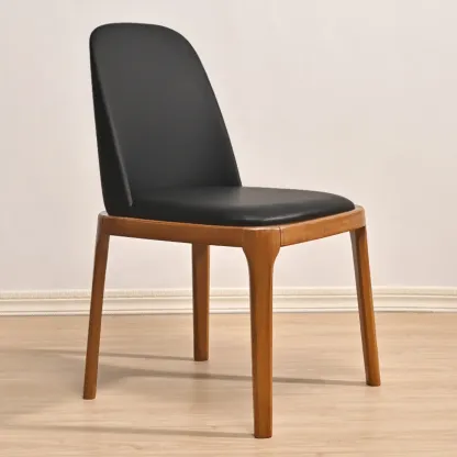 Wooden Modern Dining Chair Solid Back Armless with Upholstered Image - 9