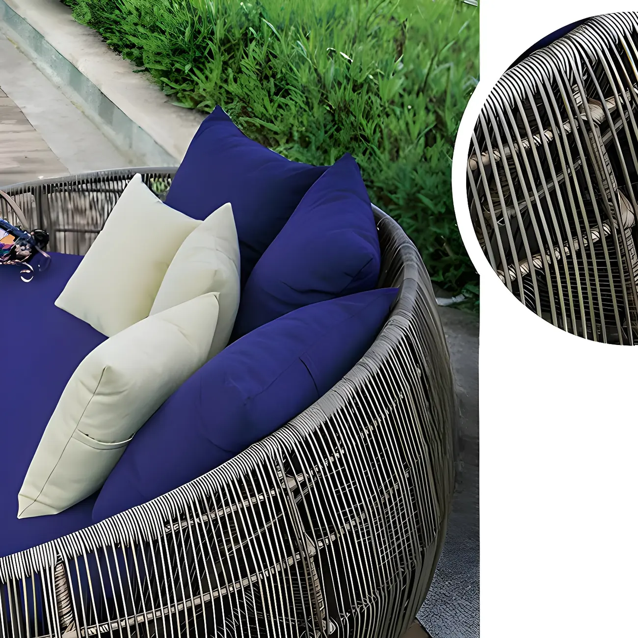 Brown Modern Vine Weaving Daybed Outdoor with Mattress  Image - 4 | homeyfad