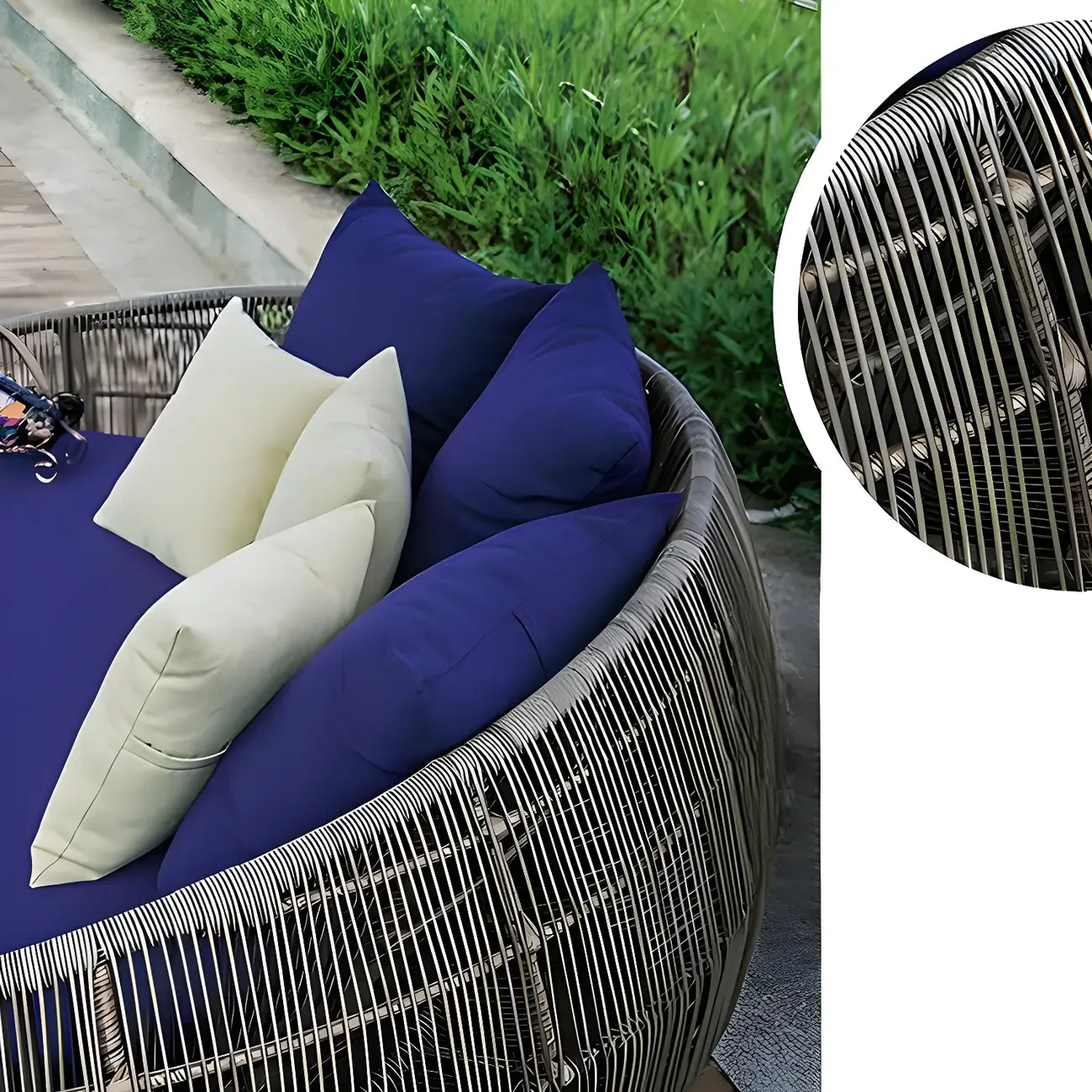 Brown Modern Vine Weaving Daybed Outdoor with Mattress  Image - 4