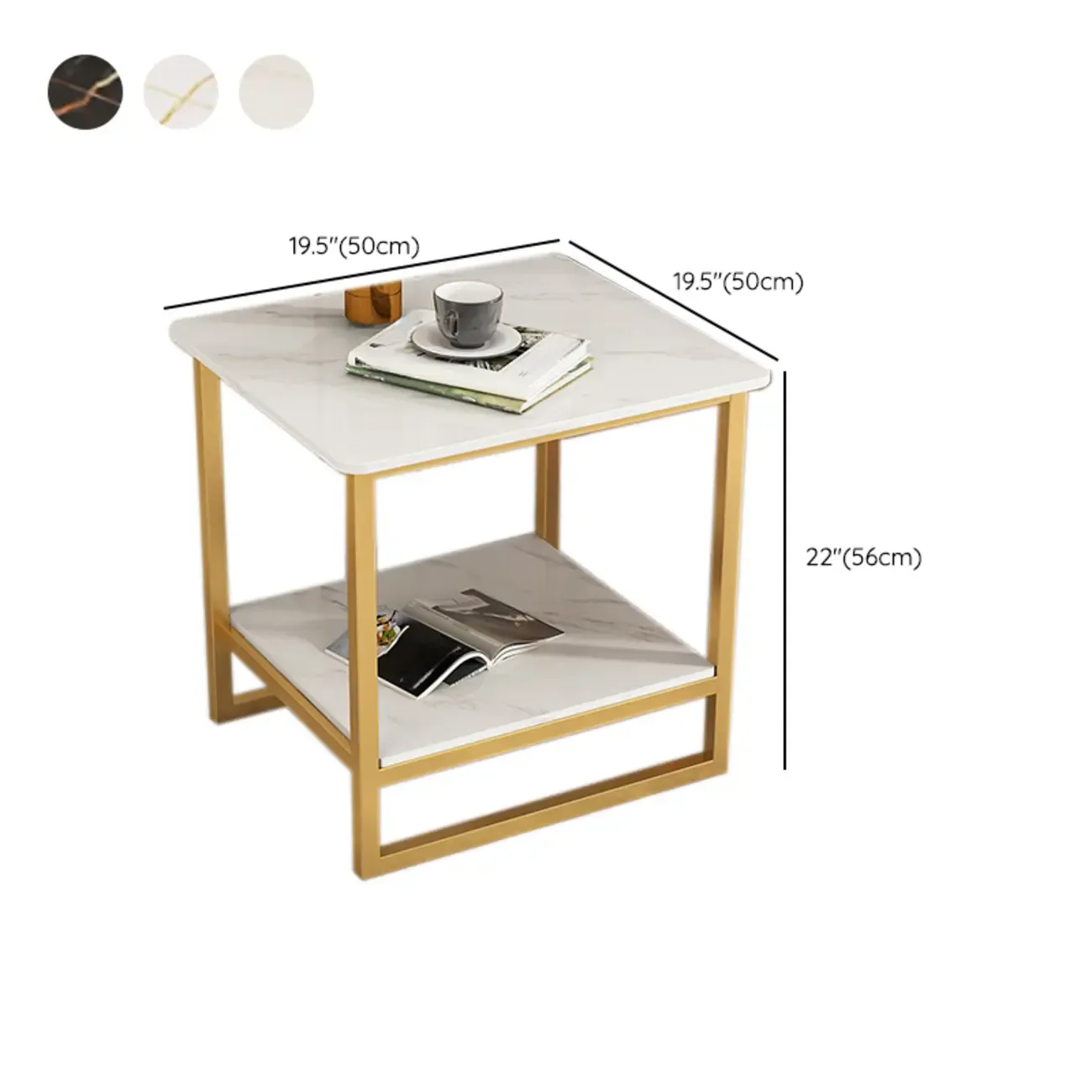 Glam Black Marble Side Table with Storage for Living Room Image - 19