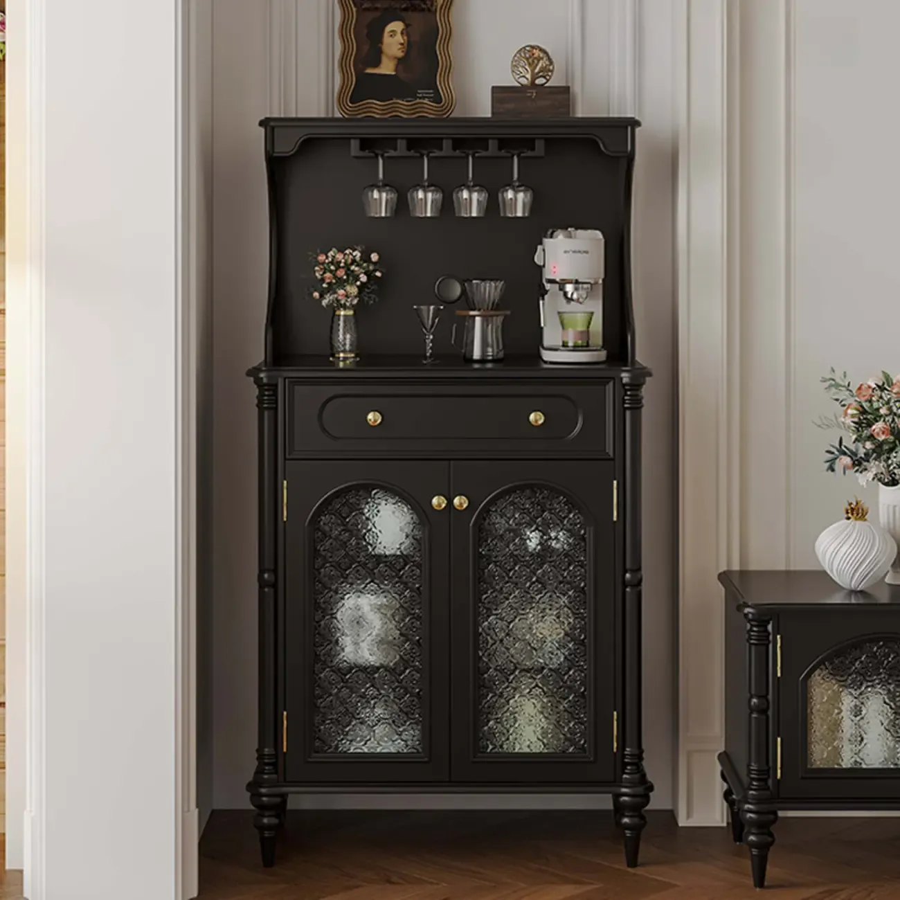 Wooden Display Cabinet with Stemware Shelf for Kitchen Image - 3