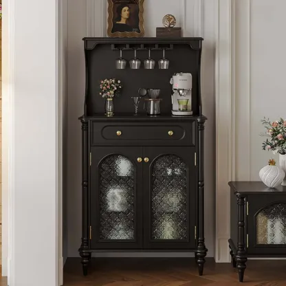 Wooden Display Cabinet with Stemware Shelf for Kitchen Image - 3