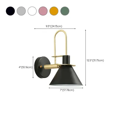 Modern 1-Light Cone Bath Vanity Light with Iron Shade #size