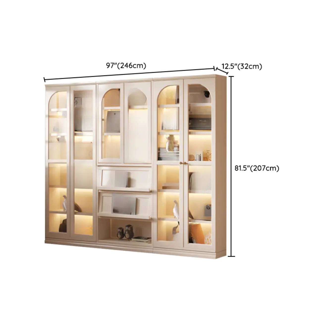 Wooden Display Cabinet with Glass Doors and Shelves Image - 13 | homeyfad