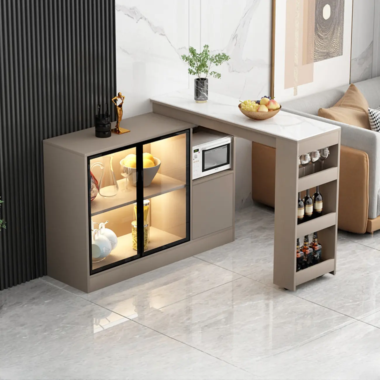 Modern Brown Counter Bar Table with Wine Cabinet Storage for Living Room Image - 1 | homeyfad